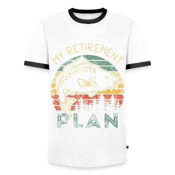 Angler - fishing - My Retirement Plan - vintage - Men's Ringer Shirt - white/black - Front - AI Model Female 172 light (172cm) & AI Model Male 178 dark (178cm)