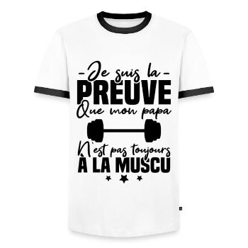 Preuve que mon papa muscu, Papa musclé - T-shirt contrasté Homme - blanc/noir - Devant - AI Model Female 172 light (172cm) & AI Model Male 178 dark (178cm)
