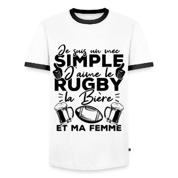 Mec simple j aime le rugby la bière et ma femme - T-shirt contrasté Homme - blanc/noir - Devant - AI Model Female 172 light (172cm) & AI Model Male 178 dark (178cm)