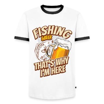 Pêche et bière - c’est pourquoi je suis ici - carpe - T-shirt contrasté Homme - blanc/noir - Devant - AI Model Female 172 light (172cm) & AI Model Male 178 dark (178cm)