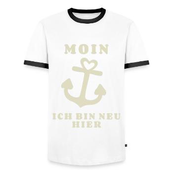 Moin bin neu hier Anker Baby Geburt Spruch - Männer Kontrast-T-Shirt - Weiß/Schwarz - Vorne - AI Model Female 172 light (172cm) & AI Model Male 178 dark (178cm)