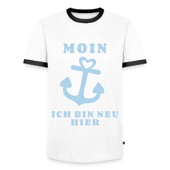 Moin bin neu hier Anker Baby Geburt Spruch - Männer Kontrast-T-Shirt - Weiß/Schwarz - Vorne - AI Model Female 172 light (172cm) & AI Model Male 178 dark (178cm)