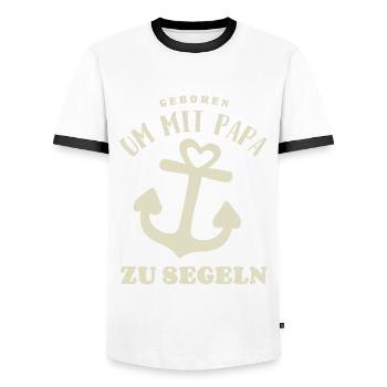 Mit Papa segeln - Anker Baby Spruch - Männer Kontrast-T-Shirt - Weiß/Schwarz - Vorne - AI Model Female 172 light (172cm) & AI Model Male 178 dark (178cm)