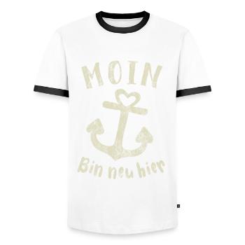 Moin bin neu hier Anker Baby Geburt Spruch - Männer Kontrast-T-Shirt - Weiß/Schwarz - Vorne - AI Model Female 172 light (172cm) & AI Model Male 178 dark (178cm)