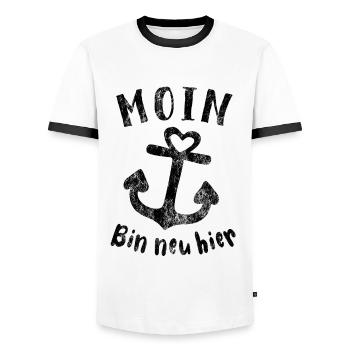 Moin bin neu hier Anker Baby Geburt Spruch - Männer Kontrast-T-Shirt - Weiß/Schwarz - Vorne - AI Model Female 172 light (172cm) & AI Model Male 178 dark (178cm)