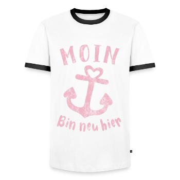 Moin bin neu hier Anker Baby Geburt Spruch - Männer Kontrast-T-Shirt - Weiß/Schwarz - Vorne - AI Model Female 172 light (172cm) & AI Model Male 178 dark (178cm)