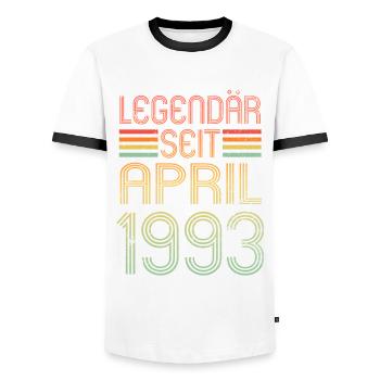 Legendär seit April 1993 - Geburtstag Retro - Männer Kontrast-T-Shirt - Weiß/Schwarz - Vorne - AI Model Female 172 light (172cm) & AI Model Male 178 dark (178cm)