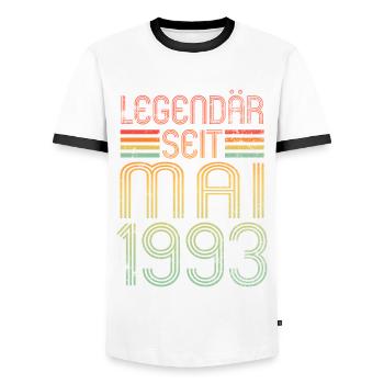 Legendär seit Mai 1993 - Geburtstag Retro - Männer Kontrast-T-Shirt - Weiß/Schwarz - Vorne - AI Model Female 172 light (172cm) & AI Model Male 178 dark (178cm)