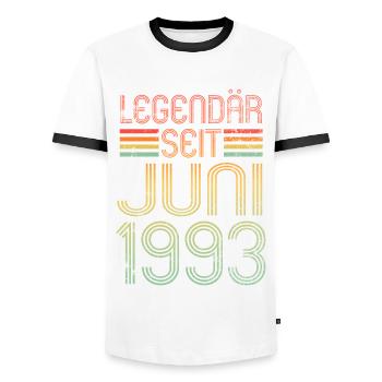 Legendär seit Juni 1993 - Geburtstag Retro - Männer Kontrast-T-Shirt - Weiß/Schwarz - Vorne - AI Model Female 172 light (172cm) & AI Model Male 178 dark (178cm)