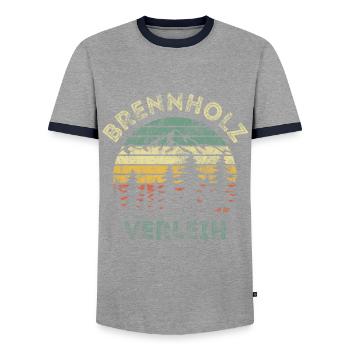 Brennholz Verleih - Ironie - Spruch - Männer Kontrast-T-Shirt - Grau/Navy  - Vorne - AI Model Female 172 light (172cm) & AI Model Male 178 light (178cm)