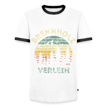 Brennholz Verleih - Ironie - Spruch - Männer Kontrast-T-Shirt - Weiß/Schwarz - Vorne - AI Model Female 172 light (172cm) & AI Model Male 178 dark (178cm)