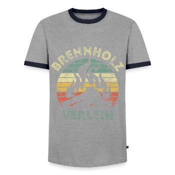 Brennholz Verleih - Ironie - Spruch - Männer Kontrast-T-Shirt - Grau/Navy  - Vorne - AI Model Female 172 light (172cm) & AI Model Male 178 light (178cm)