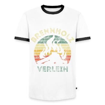 Brennholz Verleih - Ironie - Spruch - Männer Kontrast-T-Shirt - Weiß/Schwarz - Vorne - AI Model Female 172 light (172cm) & AI Model Male 178 dark (178cm)