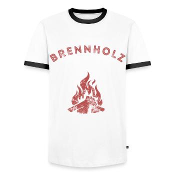 Brennholz Verleih - Ironie - Spruch - Männer Kontrast-T-Shirt - Weiß/Schwarz - Vorne - AI Model Female 172 light (172cm) & AI Model Male 178 dark (178cm)