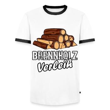 Brennholz Verleih - Ironie - Spruch - Männer Kontrast-T-Shirt - Weiß/Schwarz - Vorne - AI Model Female 172 light (172cm) & AI Model Male 178 dark (178cm)