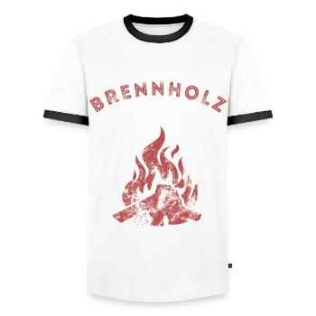 Brennholz Verleih - Ironie - Spruch - Männer Kontrast-T-Shirt - Weiß/Schwarz - Vorne - AI Model Female 172 light (172cm) & AI Model Male 178 dark (178cm)