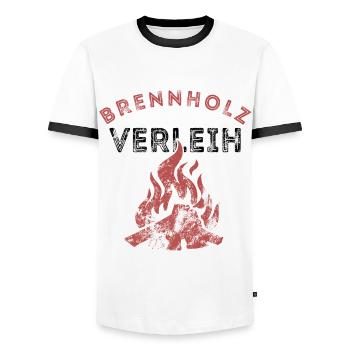 Brennholz Verleih - Ironie - Spruch - Männer Kontrast-T-Shirt - Weiß/Schwarz - Vorne - AI Model Female 172 light (172cm) & AI Model Male 178 dark (178cm)