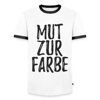 Mut zur Farbe - Schwarz auf Schwarz Spruch - Männer Kontrast-T-Shirt - Weiß/Schwarz - Vorne - AI Model Female 172 light (172cm) & AI Model Male 178 dark (178cm)