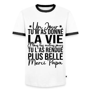 Un jour tu m'as donné la vie, Merci papa - T-shirt contrasté Homme - blanc/noir - Devant - AI Model Female 172 light (172cm) & AI Model Male 178 dark (178cm)