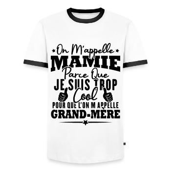 Je suis mamie trop cool, Cadeau pour cool mamie - T-shirt contrasté Homme - blanc/noir - Devant - AI Model Female 172 light (172cm) & AI Model Male 178 dark (178cm)