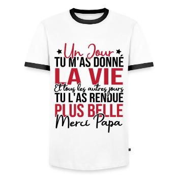 Un jour tu m'as donné la vie, Merci papa - T-shirt contrasté Homme - blanc/noir - Devant - AI Model Female 172 light (172cm) & AI Model Male 178 dark (178cm)