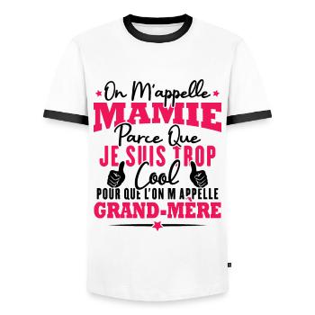 Je suis mamie trop cool, Cadeau pour cool mamie - T-shirt contrasté Homme - blanc/noir - Devant - AI Model Female 172 light (172cm) & AI Model Male 178 dark (178cm)