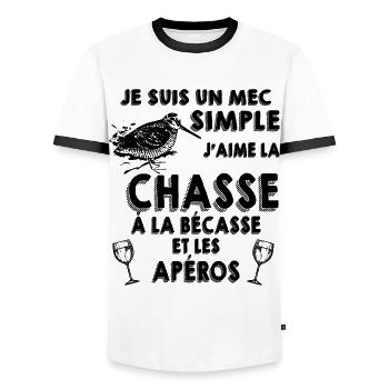 Chasseur de Bécasse Mec SImple Et Apéro - T-shirt contrasté Homme - blanc/noir - Devant - AI Model Female 172 light (172cm) & AI Model Male 178 dark (178cm)