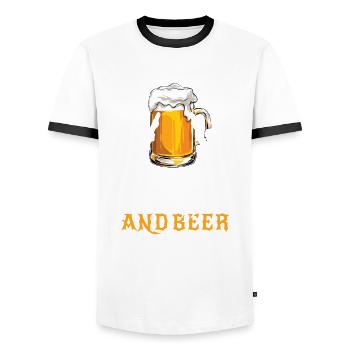 Metal und Bier - Dafür bin ich hier - Spruch - Männer Kontrast-T-Shirt - Weiß/Schwarz - Vorne - AI Model Female 172 light (172cm) & AI Model Male 178 dark (178cm)