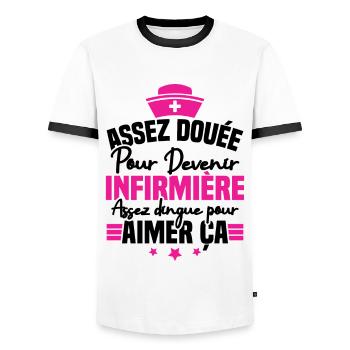Assez douée pour devenir infirmière - T-shirt contrasté Homme - blanc/noir - Devant - AI Model Female 172 light (172cm) & AI Model Male 178 dark (178cm)