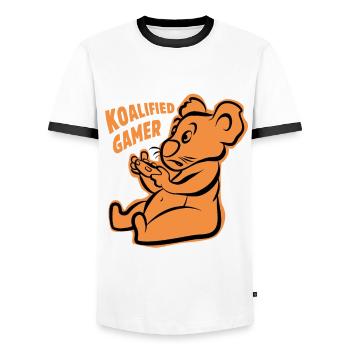 Koalified Gamer - Lustiger Cartoon Koala - Männer Kontrast-T-Shirt - Weiß/Schwarz - Vorne - AI Model Female 172 light (172cm) & AI Model Male 178 dark (178cm)