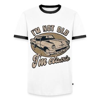 I'm not old I'm classic - Vintage Retro Auto - Men's Ringer Shirt - white/black - Front - AI Model Female 172 light (172cm) & AI Model Male 178 dark (178cm)
