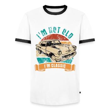 I'm not old I'm classic - Vintage Retro Auto - Men's Ringer Shirt - white/black - Front - AI Model Female 172 light (172cm) & AI Model Male 178 dark (178cm)