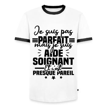Je suis pas parfait mais je suis aide soignant - T-shirt contrasté Homme - blanc/noir - Devant - AI Model Female 172 light (172cm) & AI Model Male 178 dark (178cm)