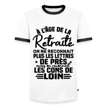 à l âge de la retraité - T-shirt contrasté Homme - blanc/noir - Devant - AI Model Female 172 light (172cm) & AI Model Male 178 dark (178cm)