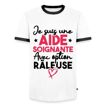 Je suis une aide-soignante avec option râleuse - T-shirt contrasté Homme - blanc/noir - Devant - AI Model Female 172 light (172cm) & AI Model Male 178 dark (178cm)