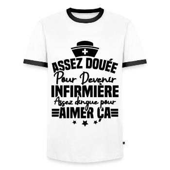 Assez douée pour devenir infirmière - T-shirt contrasté Homme - blanc/noir - Devant - AI Model Female 172 light (172cm) & AI Model Male 178 dark (178cm)