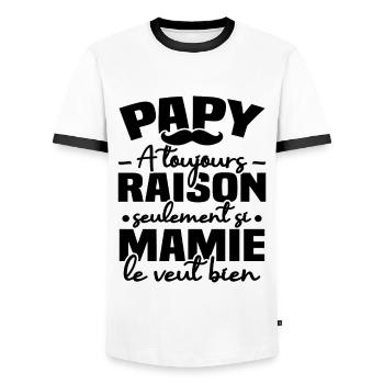 Papy a raison seulement si mamie le veut bien - T-shirt contrasté Homme - blanc/noir - Devant - AI Model Female 172 light (172cm) & AI Model Male 178 dark (178cm)
