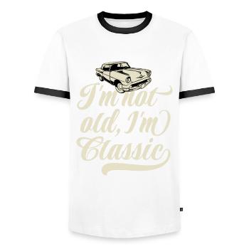 I'm not old I'm classic - Vintage Retro Auto - Men's Ringer Shirt - white/black - Front - AI Model Female 172 light (172cm) & AI Model Male 178 dark (178cm)