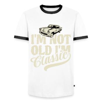 I'm not old I'm classic - Vintage Retro Auto - Men's Ringer Shirt - white/black - Front - AI Model Female 172 light (172cm) & AI Model Male 178 dark (178cm)