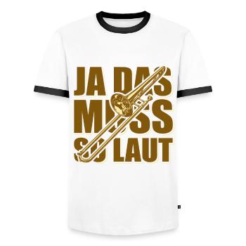 Ja das muss so laut - Posaune - Männer Kontrast-T-Shirt - Weiß/Schwarz - Vorne - AI Model Female 172 light (172cm) & AI Model Male 178 dark (178cm)