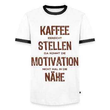 Kaffee erreicht Stellen - Motivation Spruch - Männer Kontrast-T-Shirt - Weiß/Schwarz - Vorne - AI Model Female 172 light (172cm) & AI Model Male 178 dark (178cm)