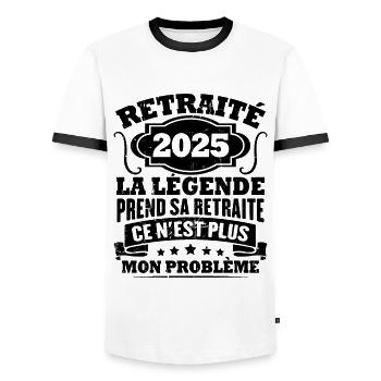 Humour Cadeau Retraité 2025, Retraité En 2025 - T-shirt contrasté Homme - blanc/noir - Devant - AI Model Female 172 light (172cm) & AI Model Male 178 dark (178cm)