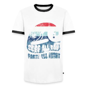 Surf all day - party all night - Männer Kontrast-T-Shirt - Weiß/Schwarz - Vorne - AI Model Female 172 light (172cm) & AI Model Male 178 dark (178cm)