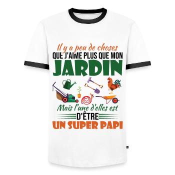 J'aime mon jardin et un super papi - T-shirt contrasté Homme - blanc/noir - Devant - AI Model Female 172 light (172cm) & AI Model Male 178 dark (178cm)
