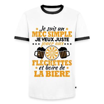 Je veux juste jouer aux fléchettes et bière - T-shirt contrasté Homme - blanc/noir - Devant - AI Model Female 172 light (172cm) & AI Model Male 178 dark (178cm)