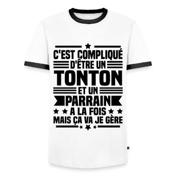 Tonton et Parrain - T-shirt contrasté Homme - blanc/noir - Devant - AI Model Female 172 light (172cm) & AI Model Male 178 dark (178cm)