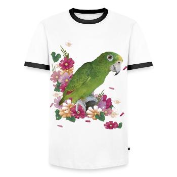 Le perroquet royal amazonien - T-shirt contrasté Homme - blanc/noir - Devant - AI Model Female 172 light (172cm) & AI Model Male 178 dark (178cm)