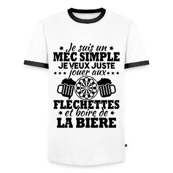 Je veux juste jouer aux fléchettes et bière - T-shirt contrasté Homme - blanc/noir - Devant - AI Model Female 172 light (172cm) & AI Model Male 178 dark (178cm)