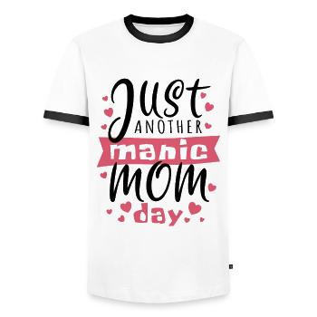 Just another manic Mom Day - Mother's Day Sticker - Men's Ringer Shirt - white/black - Front - AI Model Female 172 light (172cm) & AI Model Male 178 dark (178cm)