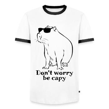 Don't worry be capy - Capybara drawing - sketch - Männer Kontrast-T-Shirt - Weiß/Schwarz - Vorne - AI Model Female 172 light (172cm) & AI Model Male 178 dark (178cm)